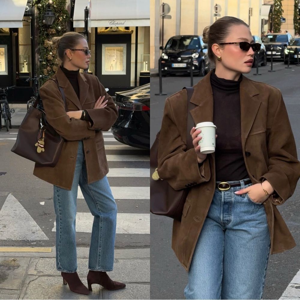 Genuine Brown Suede oversized blazer